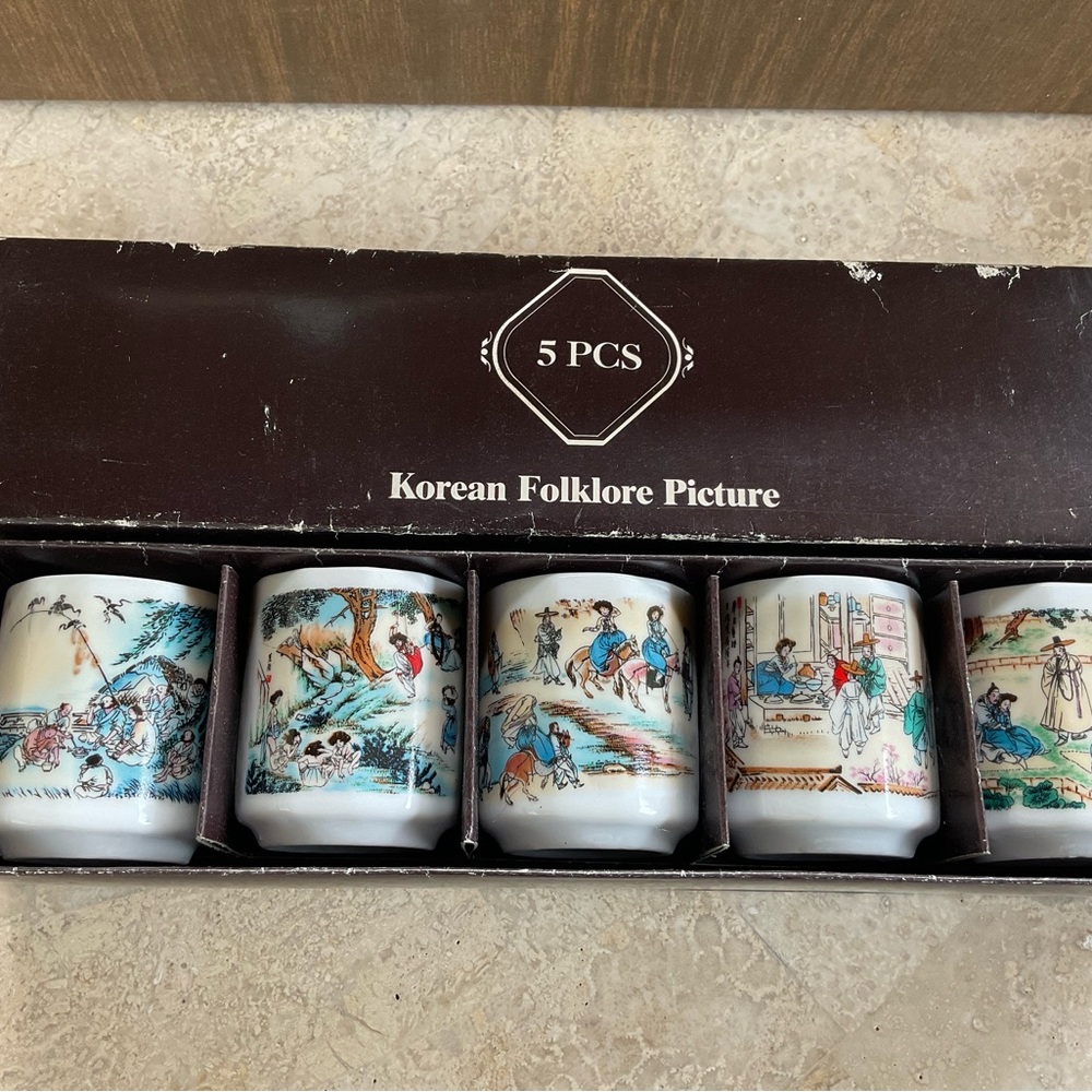 Korean Folklore Picture Ceramic Mini Cups Set